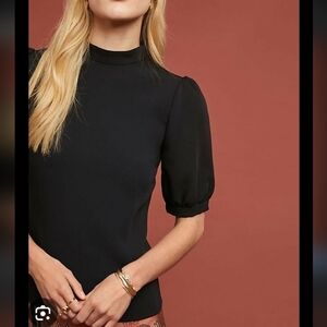 Maeve Anthropologie Black Puff Sleeve Blouse